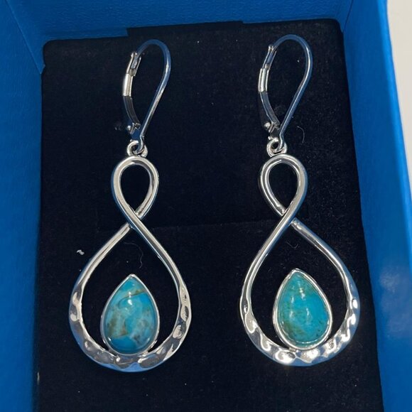 NEW - JTV Blue Kingman Turquoise Rhodium Over Silver Dangle Earrings - Picture 5 of 10